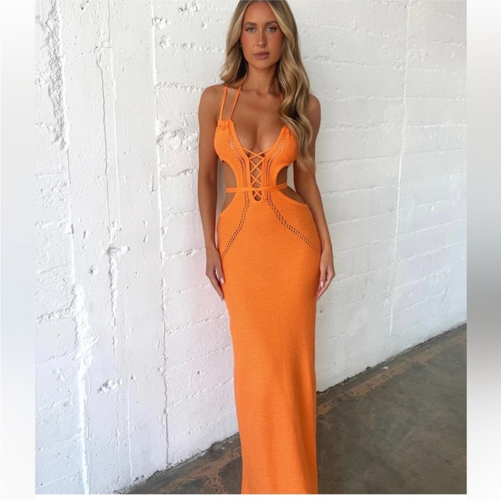 Vibrant Orange Cutout Spaghetti Strap Maxi Dress